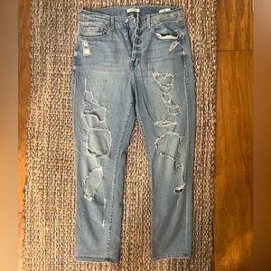 Good American Light Wash Distressed Boyfriend Jeans Size 30 High Rise Ripped